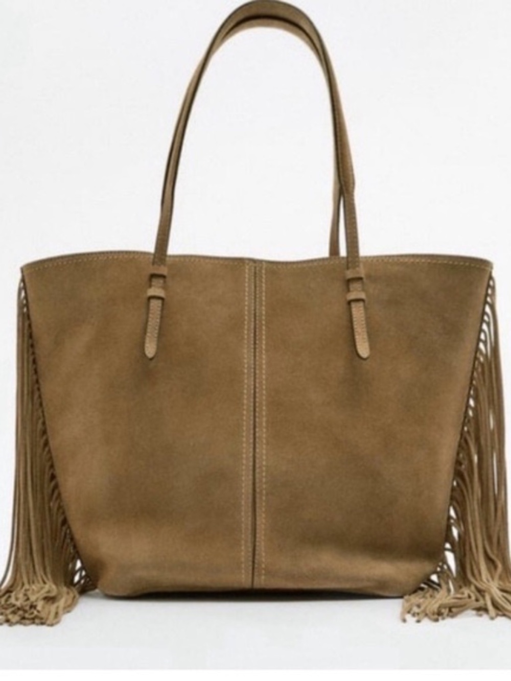 ZARA Tan Fringe Suede Tote Bag Purse Boho Western